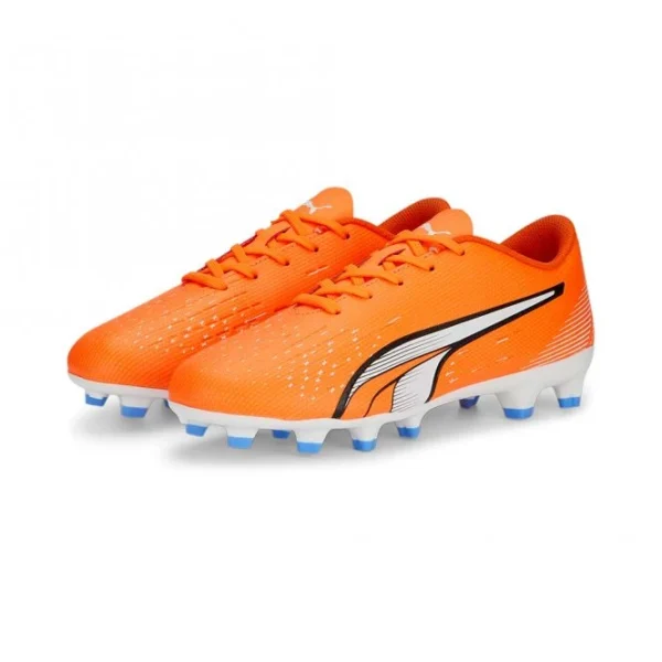 Puma ULTRA PLAY FG/AG JR Fussballschuh – Ultra Orange White Blue Glimmer 1