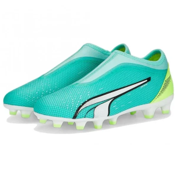 Puma ULTRA MATCH LL FG/AG JR Fussballschuh – Electric Peppermint White-Fast Yellow 1