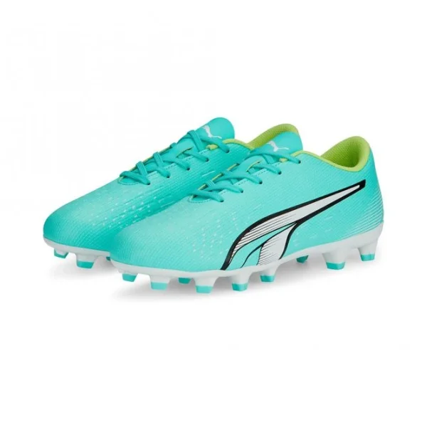 Puma ULTRA PLAY FG/AG Jr. Fussballschuh – Electric Peppermint White-Fast Yellow 1